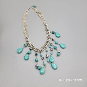Southwestern Turquoise Park Lane Silver Tone Dangle Statement Necklace